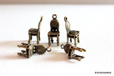 5 x Zinc Alloy Bronze Tone Chair Charm Pendants 22mm x 8mm
